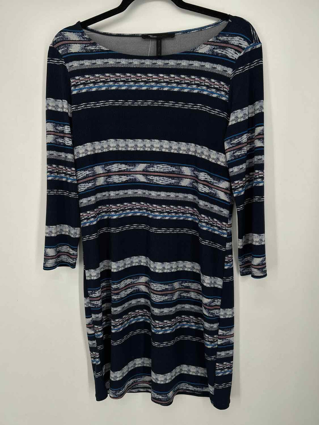 BCBGMaxazria Size M Navy Striped Long Sleeve Dress