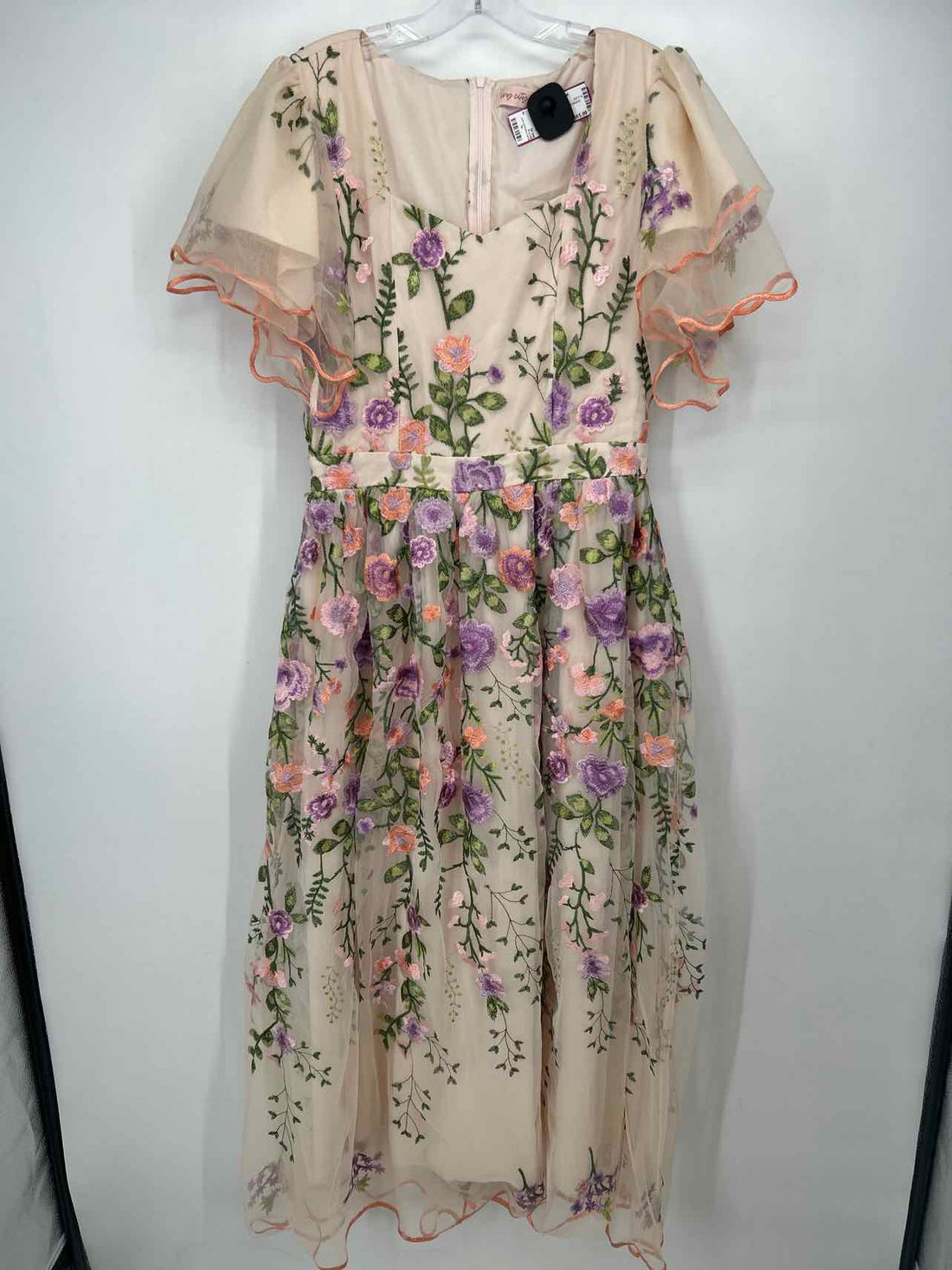 Ivy City Co Size 10 Nude Floral Embroidered Short Sleeve Dress