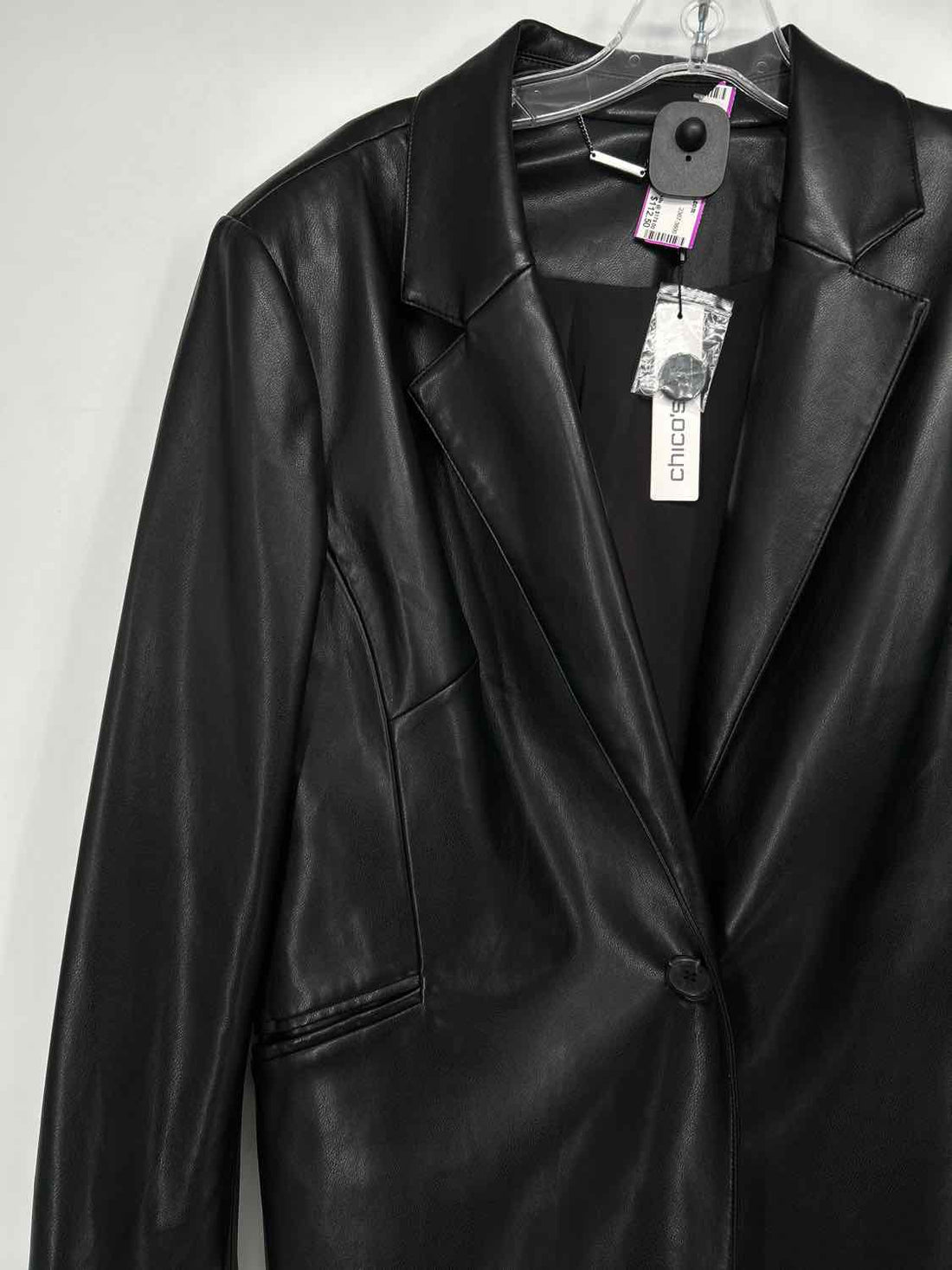 Chicos Size 1.5(L) Black Faux Leather NWT Coat