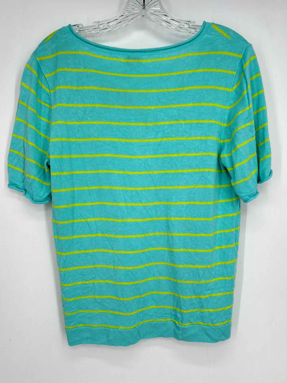 J Crew Size M Turquoise Stripe Knit Short Sleeve
