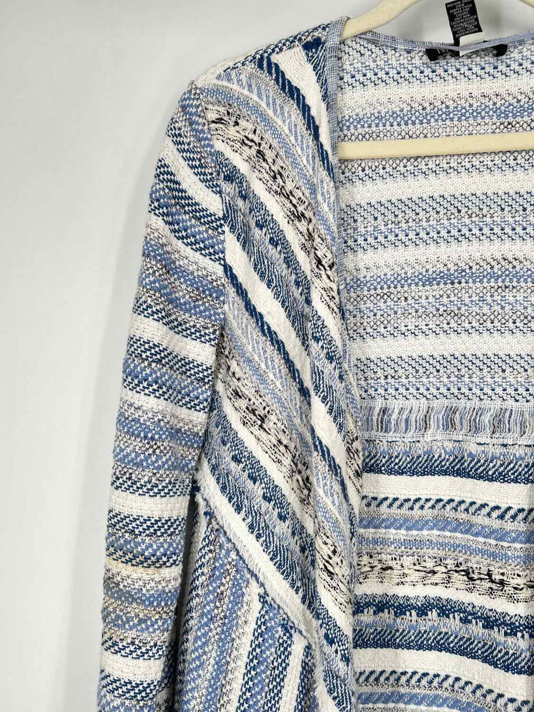 INC Size PM Blue & White Striped Cotton Blend Cardigan