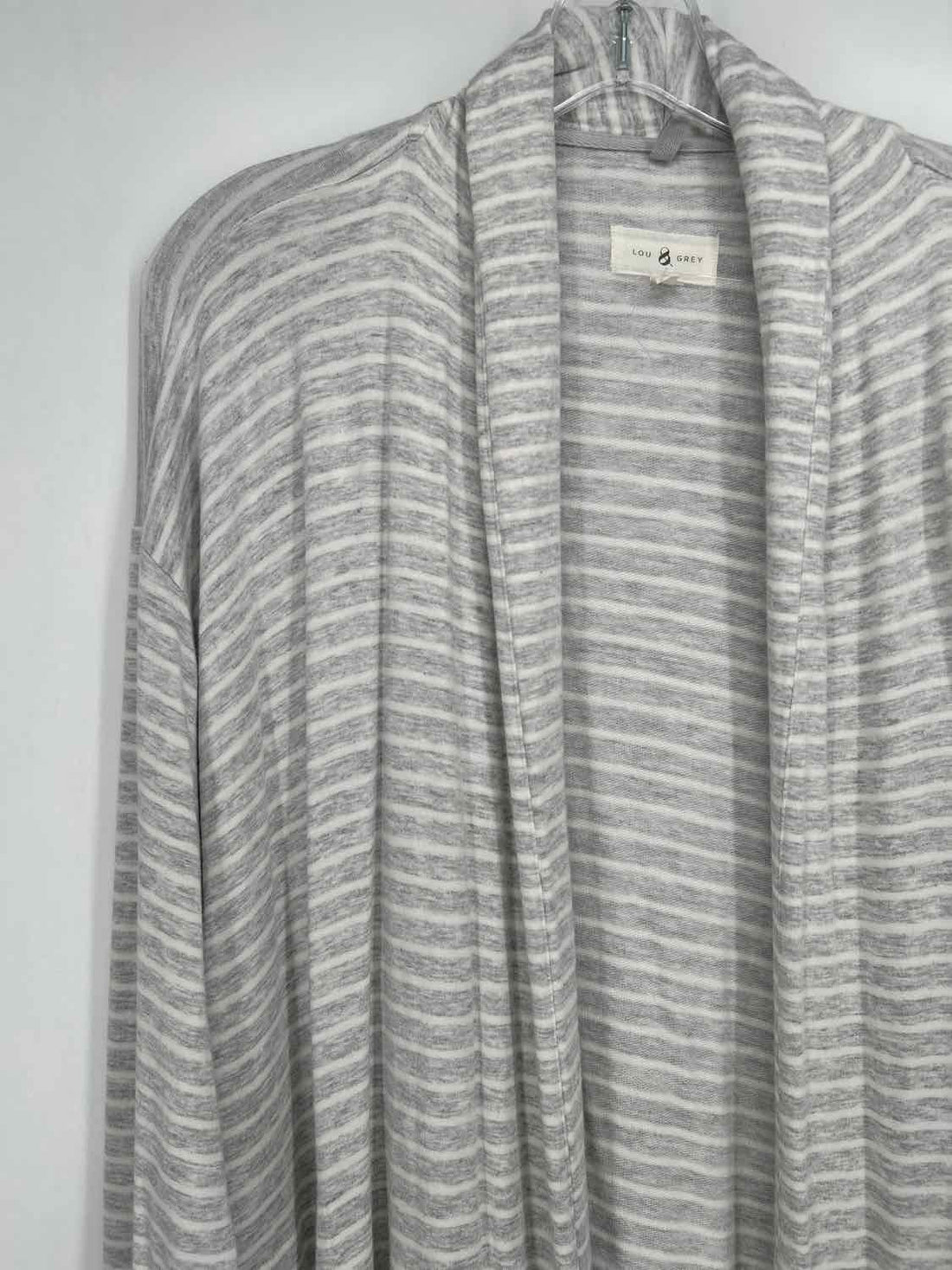 Lou & Grey Size L White & Gray Striped Cardigan