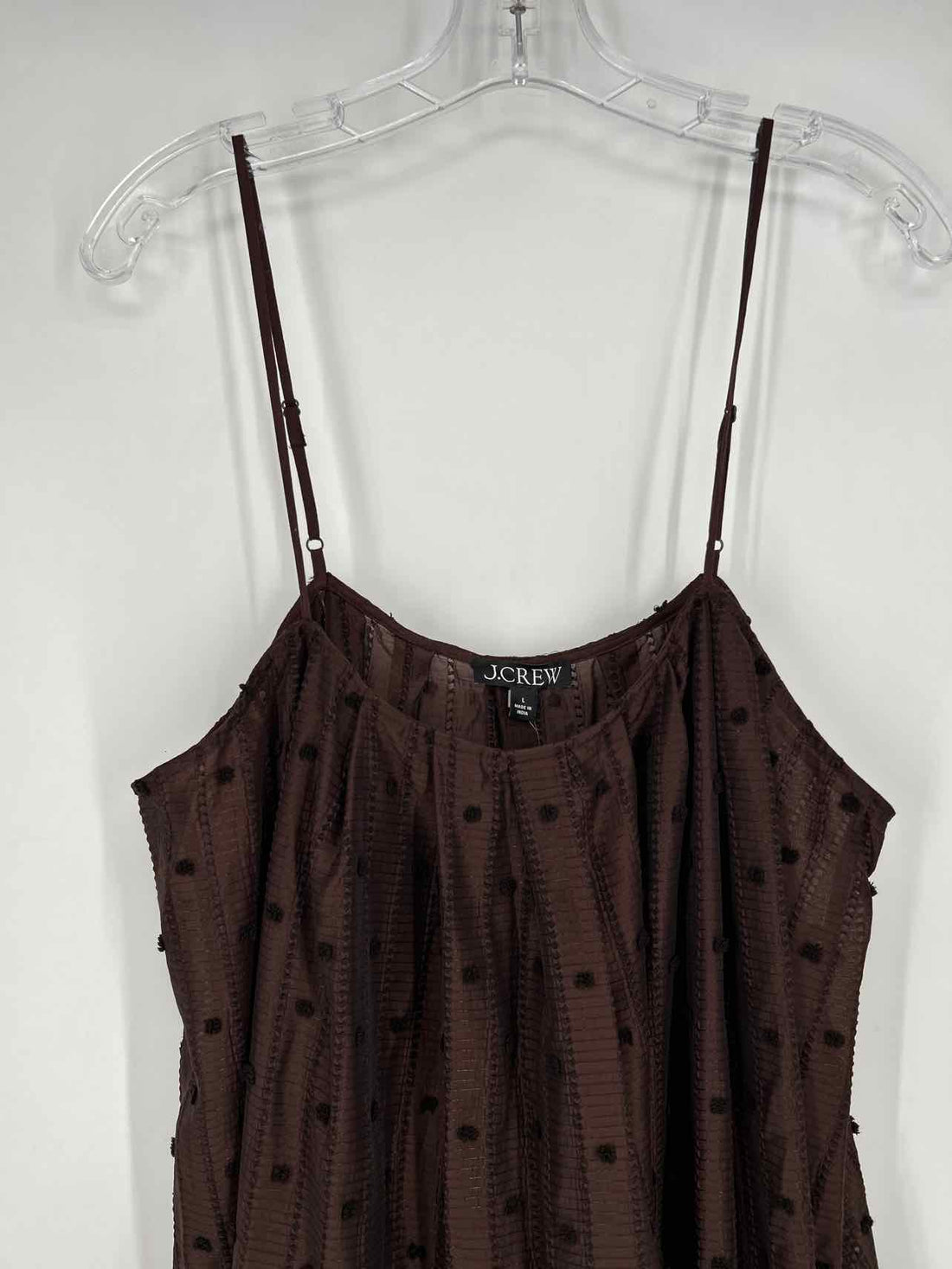 J Crew Size L Brown Striped Swiss Dot NWT Dress