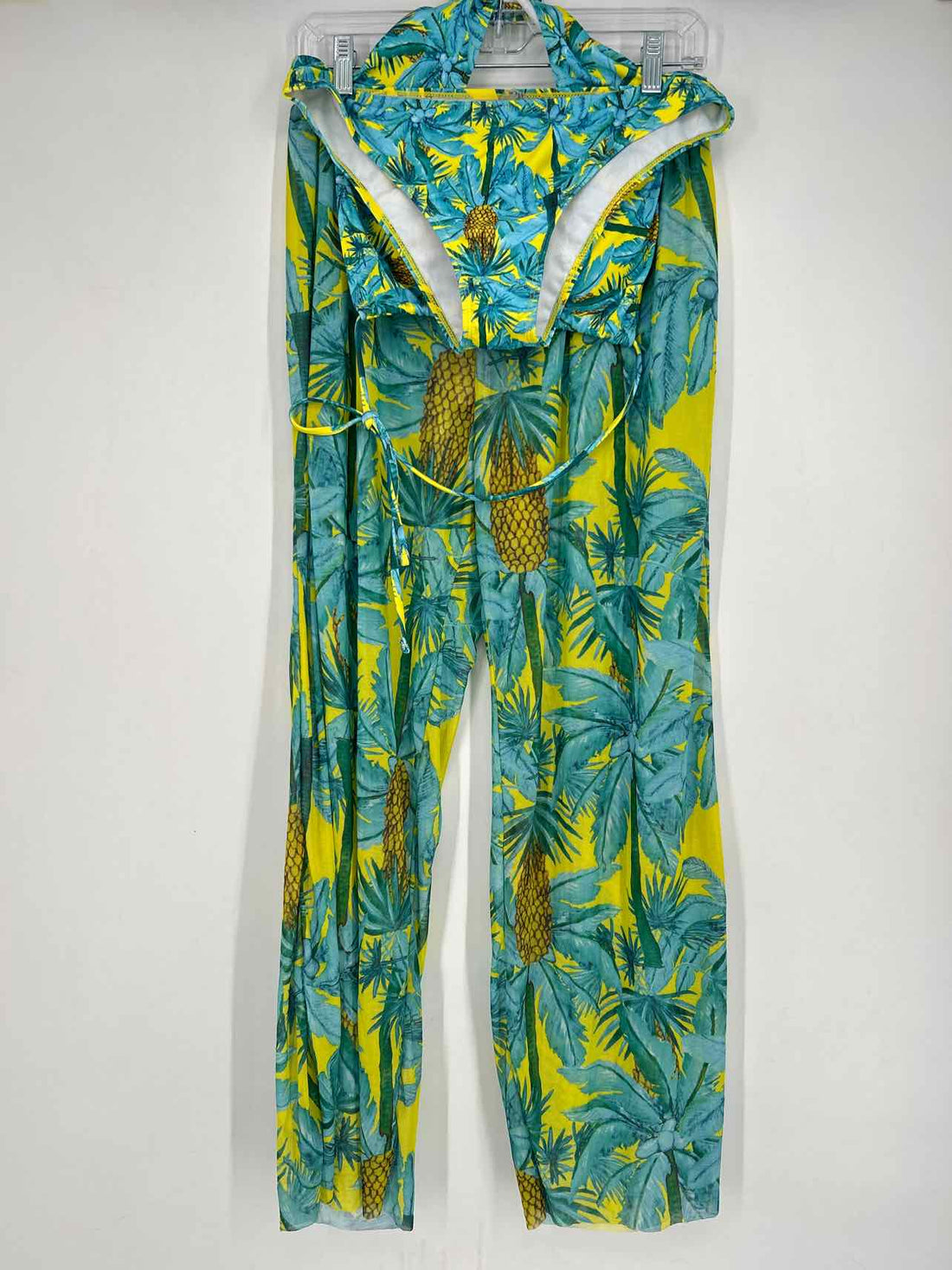 No Brand Name Size L Yellow & Blue Print Swimsuit 2 Piece