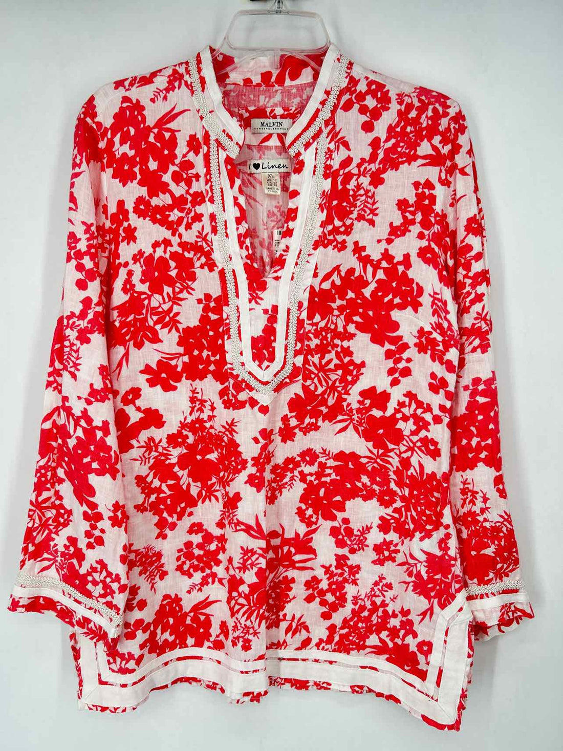 Malvin Size XL White & Pink Linen Long Sleeve