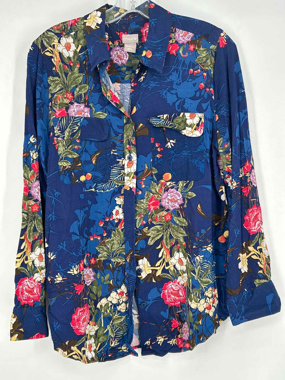 Chicos Size 1 (M) Navy Floral Long Sleeve