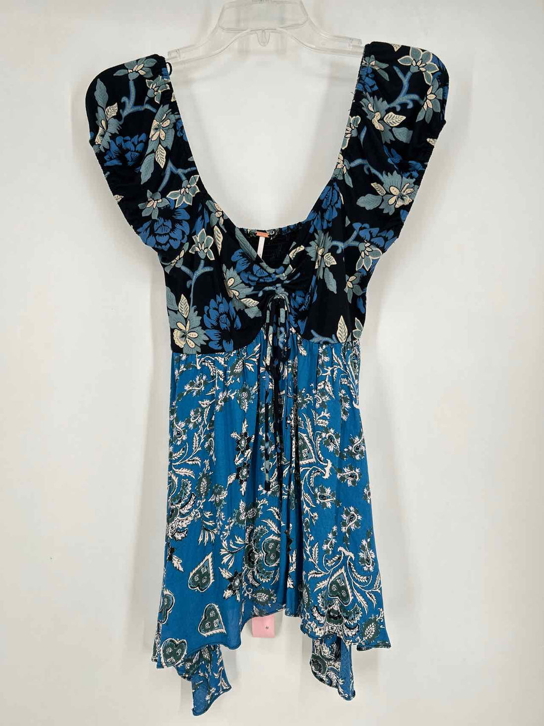 Free People Size S Black & Blue Print Short Sleeve