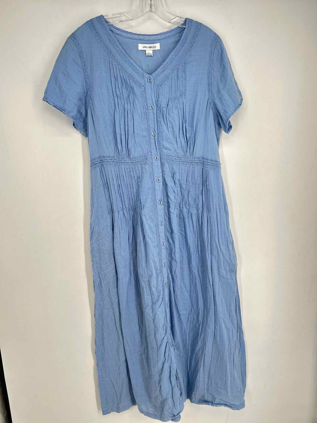 April Cornell Size L Blue Short Sleeve Dress