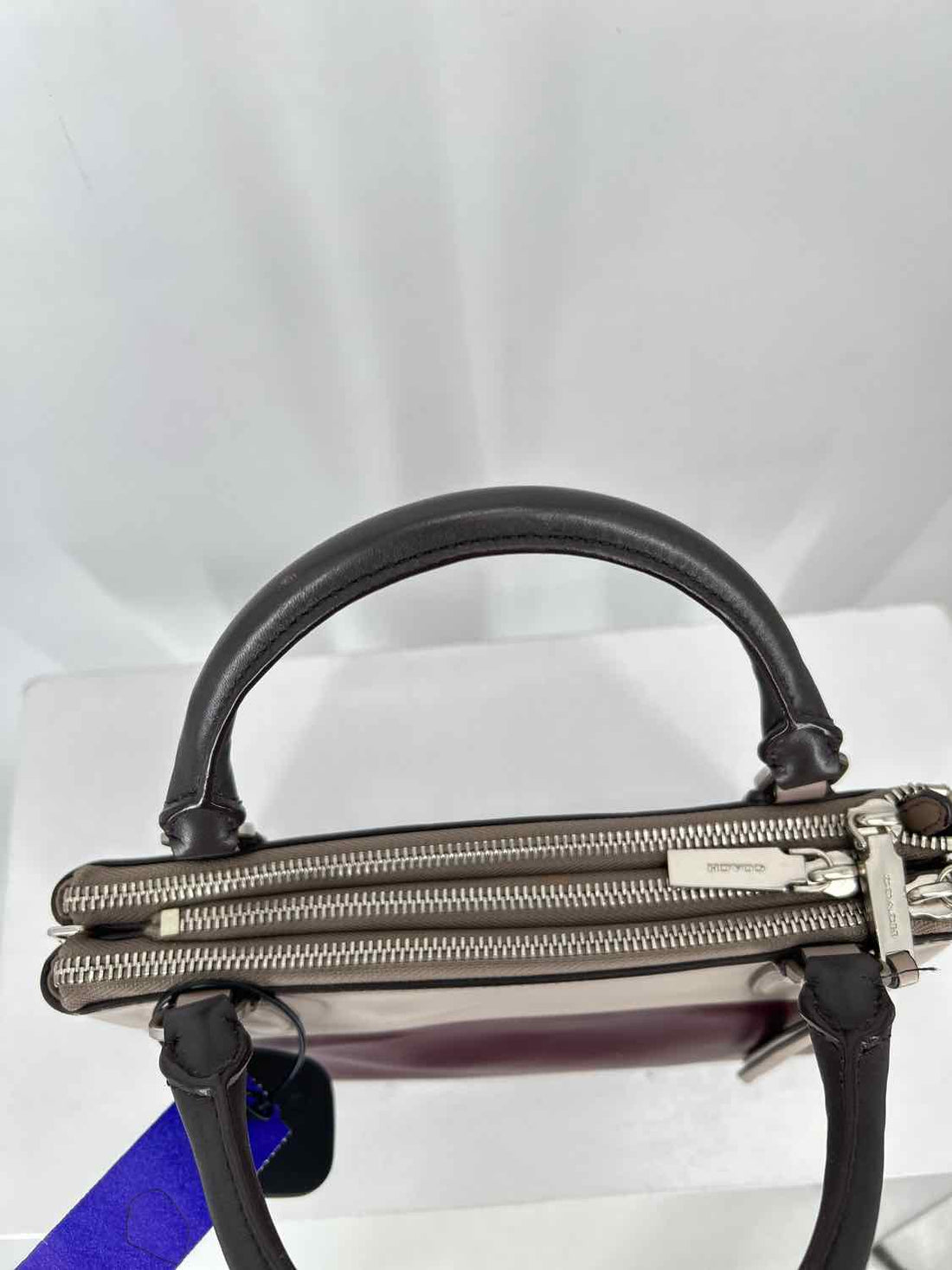 Coach Mini Borough Bag in Oxblood & taupe Leather Clutch