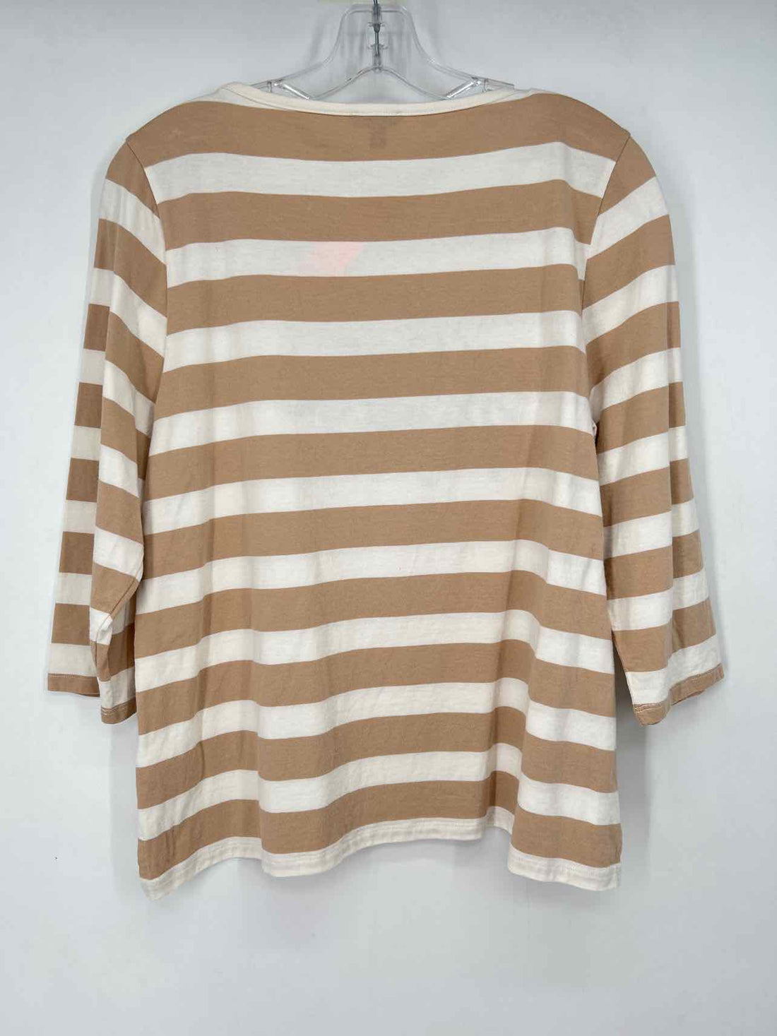 Talbots Size XLP White & Tan Striped Long Sleeve