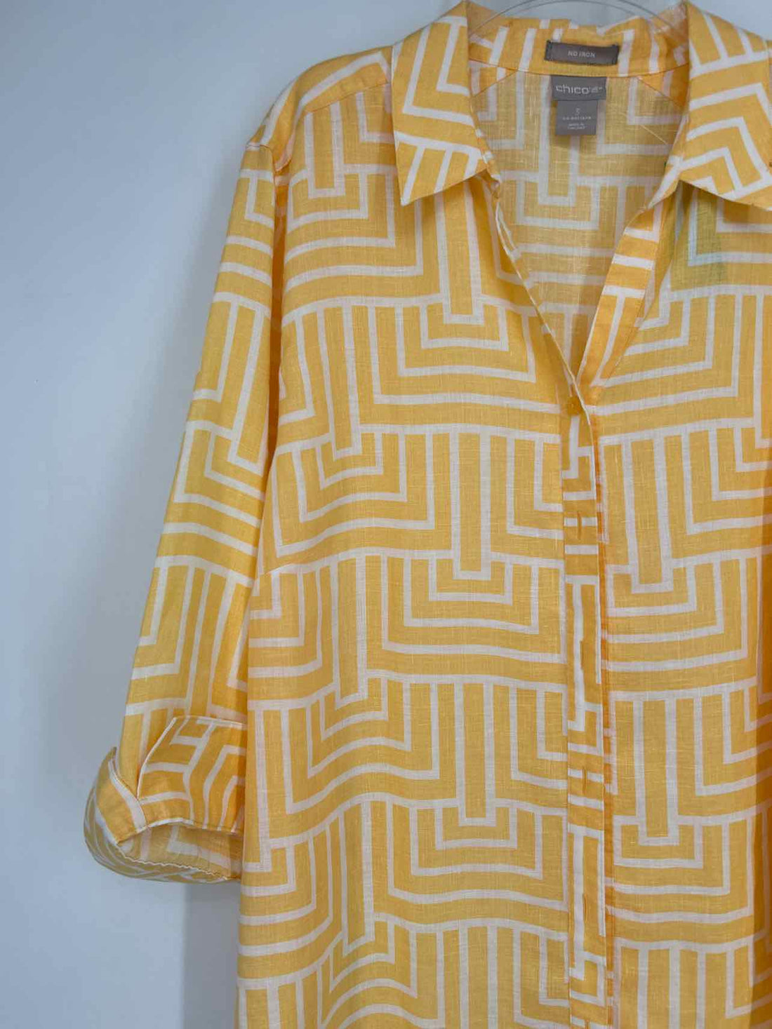 Chicos Size 3 (16/18) Yellow & White Long Sleeve