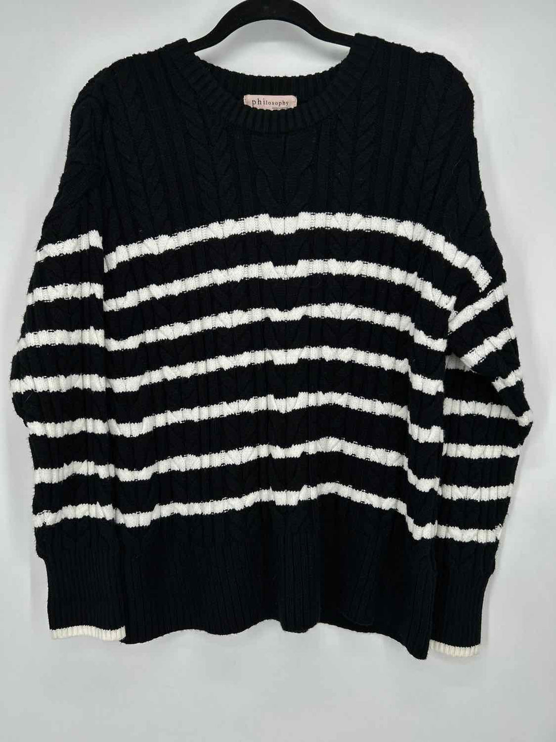 Philosophy Size L Black & White Striped Sweater