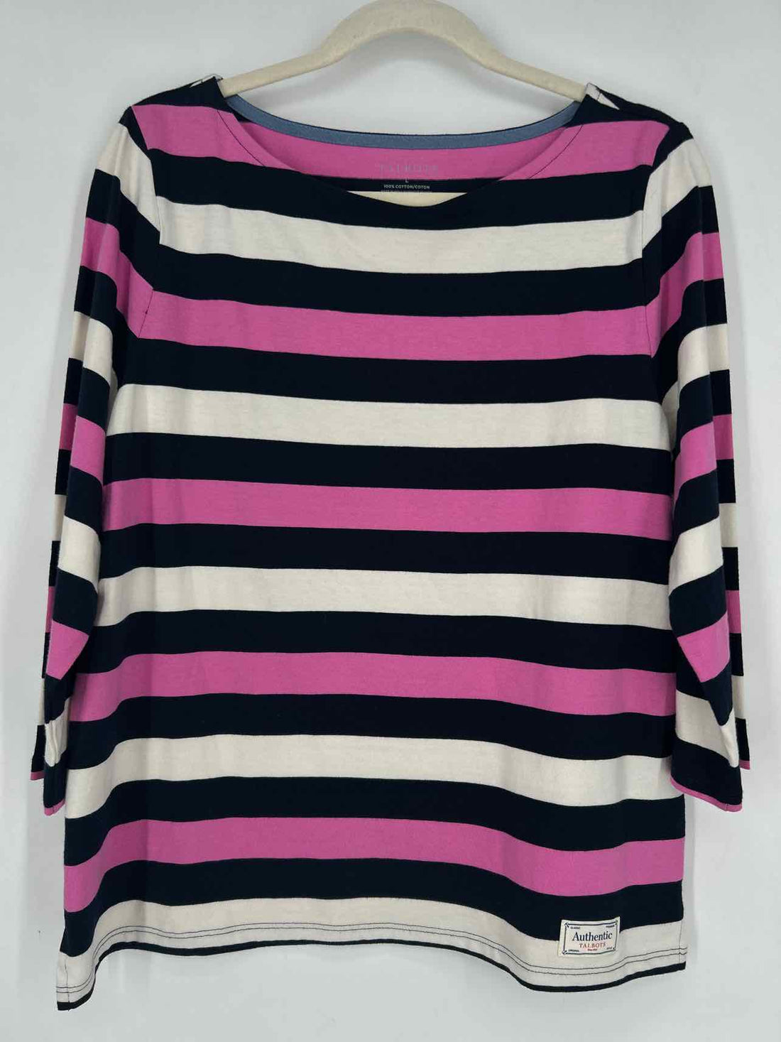 Talbots Size L Navy White & Pink Striped Long Sleeve
