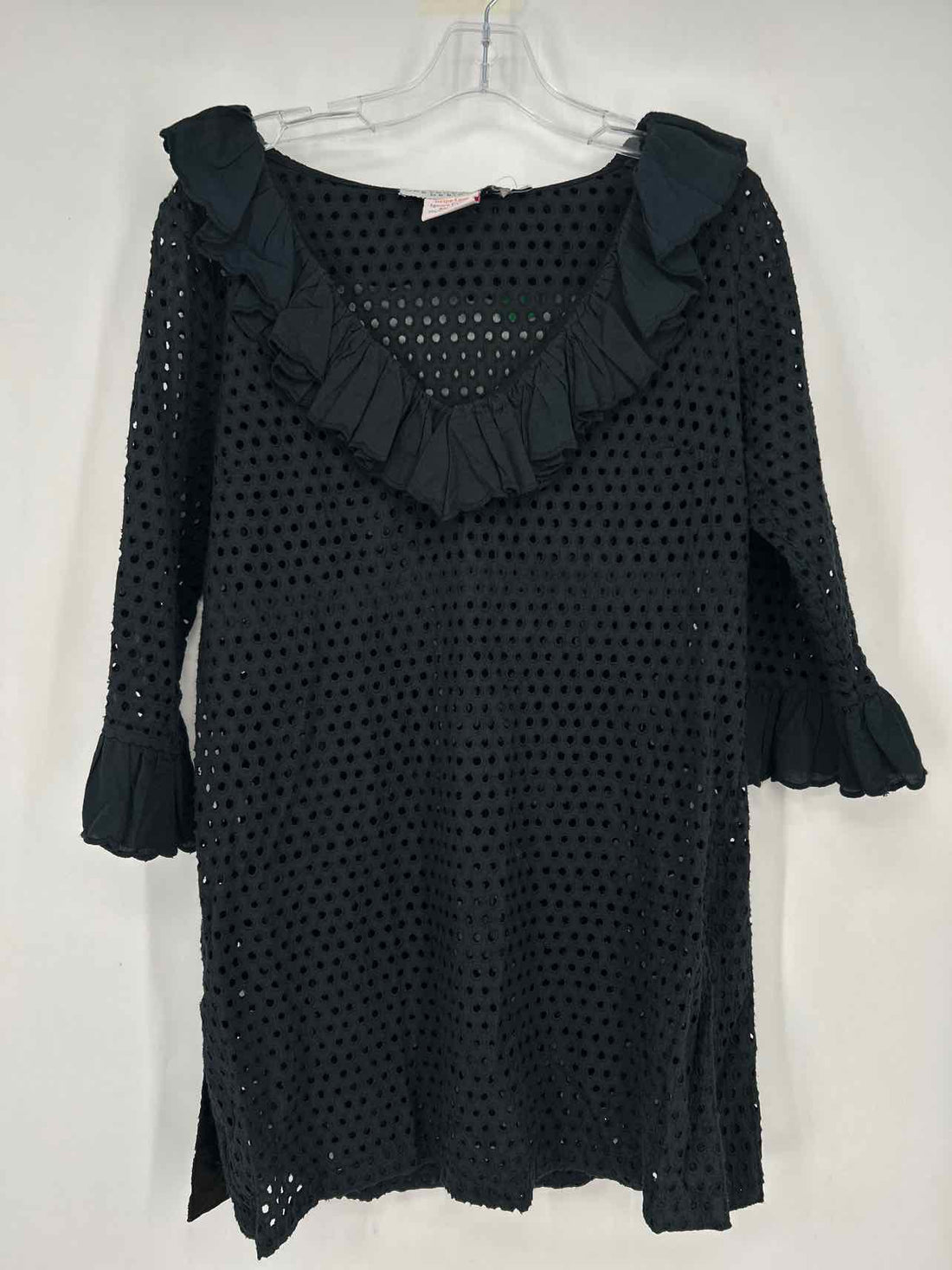 Gretchen Scott Size L Black Eyelet Long Sleeve Coverup