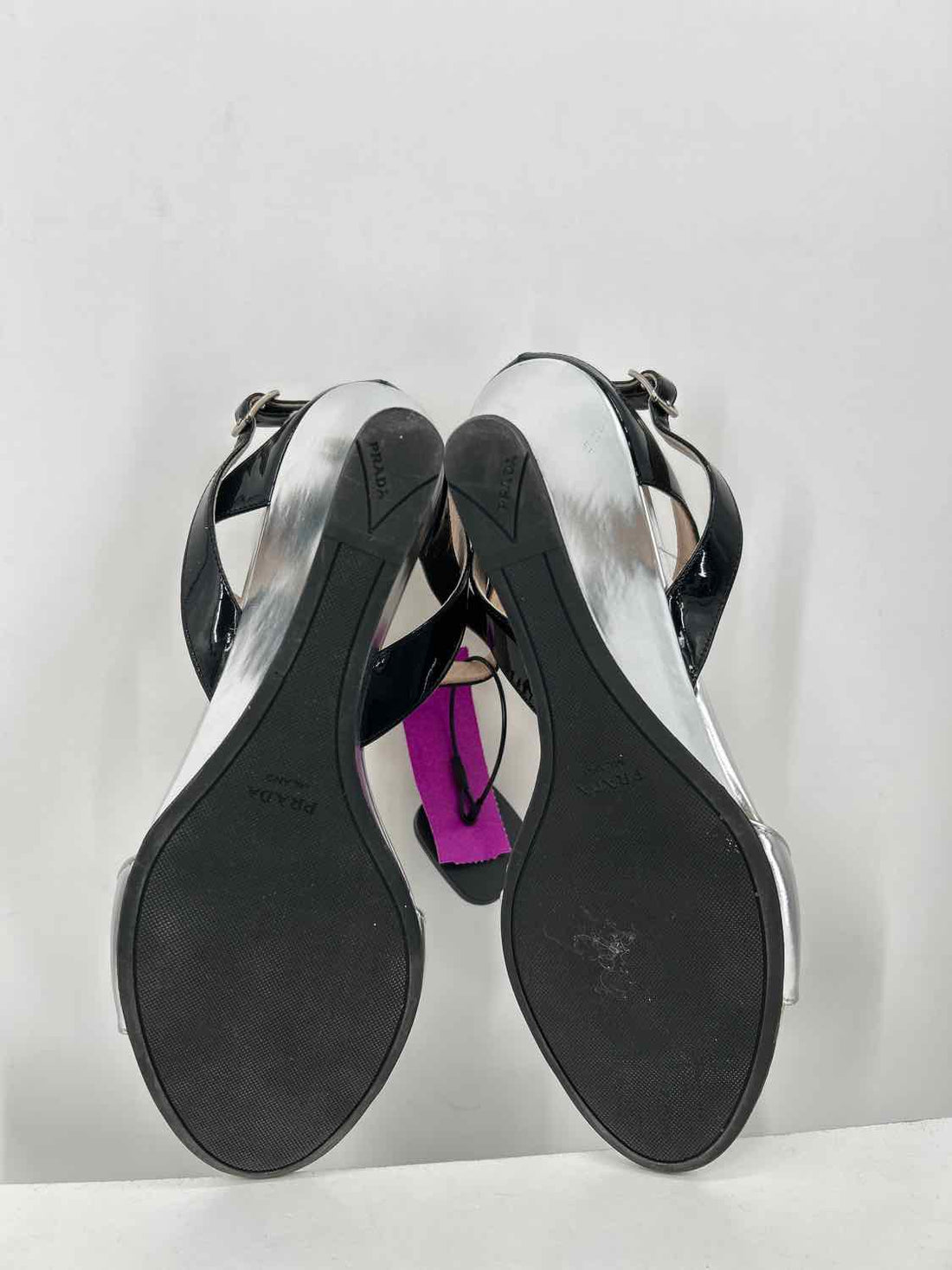 Prada Women Size 39.5 Silver Genuine Leather LUXURY