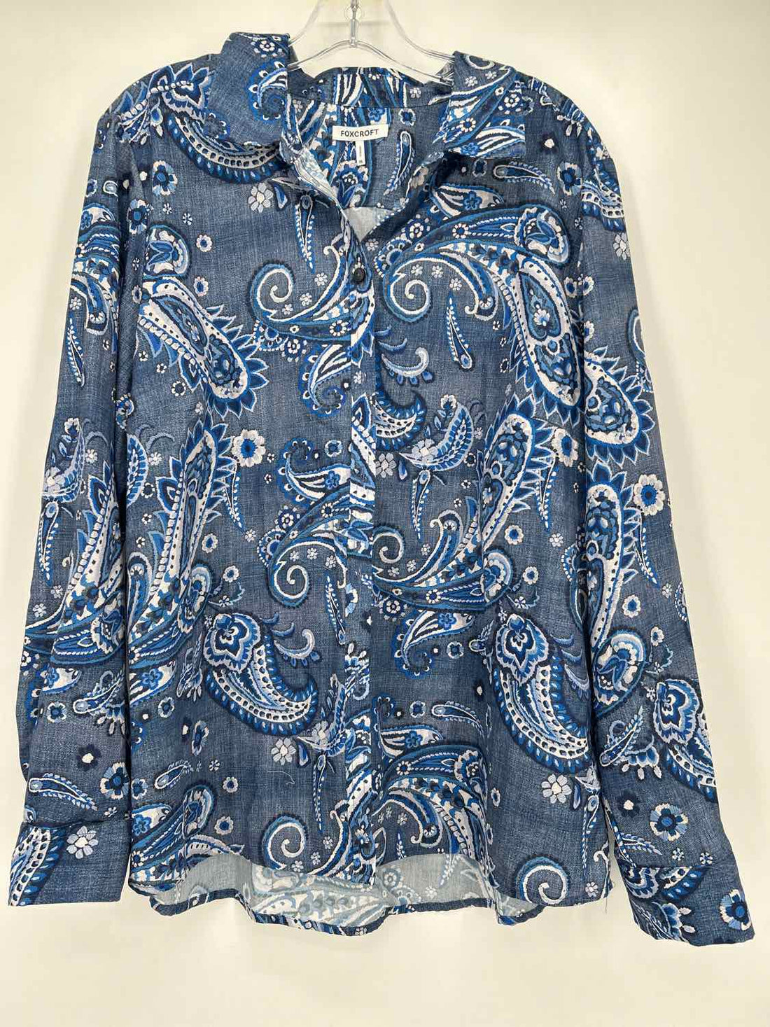 Foxcroft Size XL Navy Paisley Long Sleeve