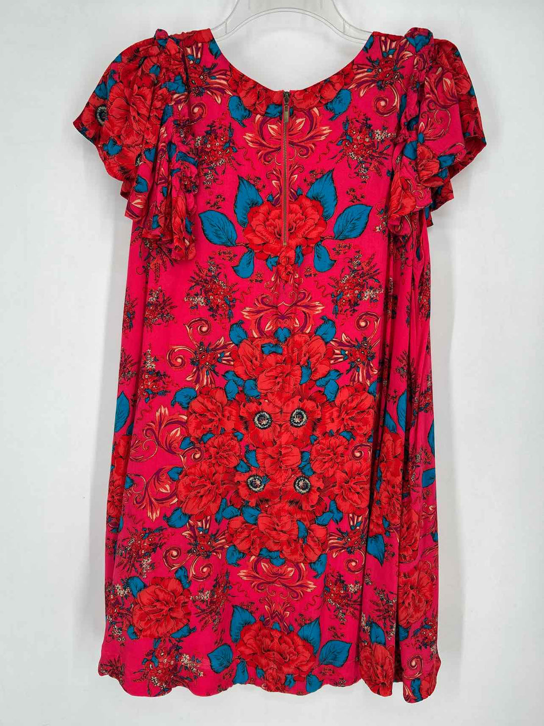 Free People Size XS Dark Pink & Red Floral Short Sleeve Dress