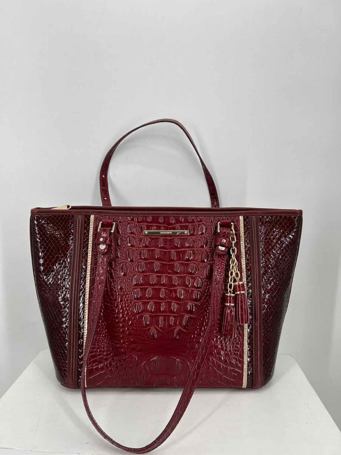 Brahmin Burgundy Genuine Leather Pre Owned Tote