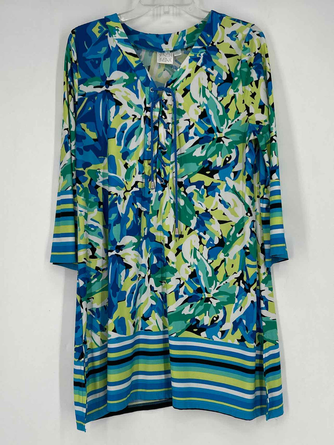 Beach Break Size M Blue & Green Print Long Sleeve Dress