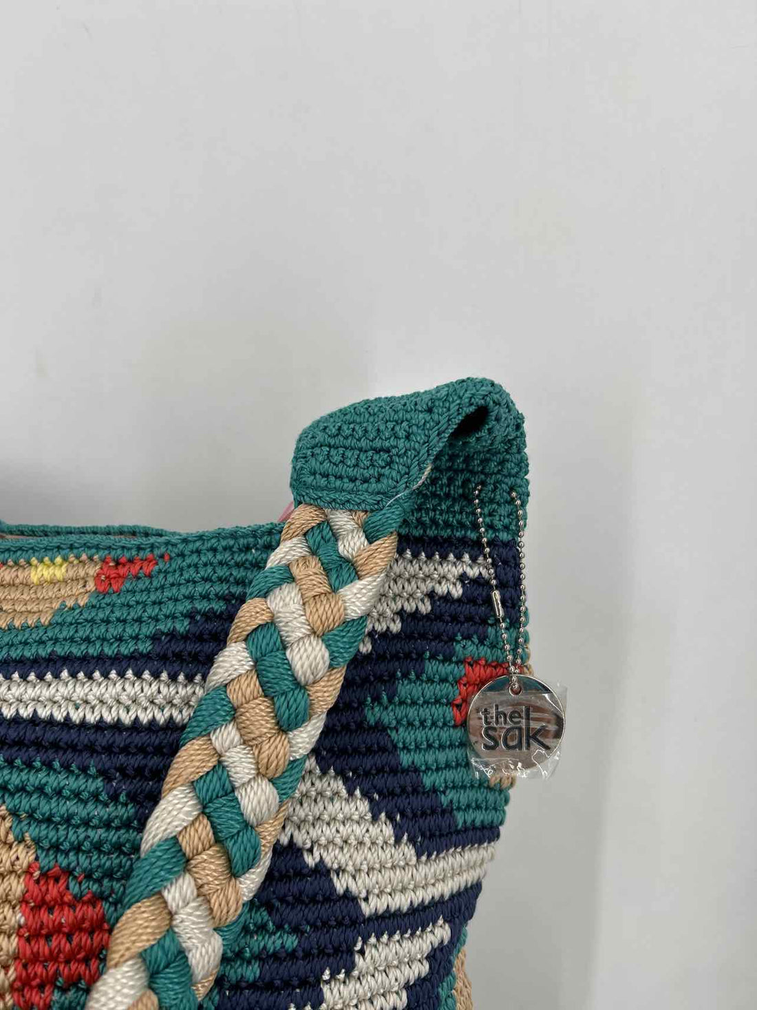 The Sak Teal Print Crochet Excellent Condition Hobo
