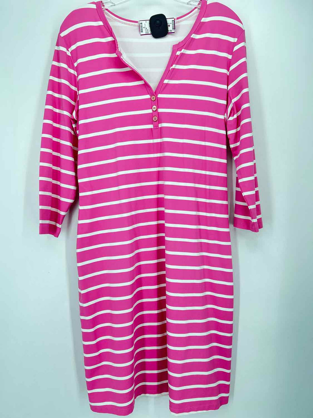 J McLaughlin Size L Pink & White Striped Long Sleeve Dress