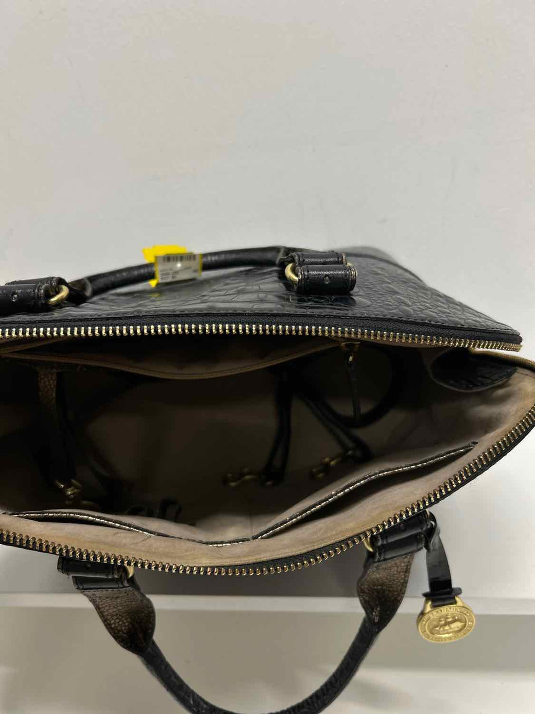 Brahmin Black & Bronze Croc Embossed Leather Pre Owned Satchel