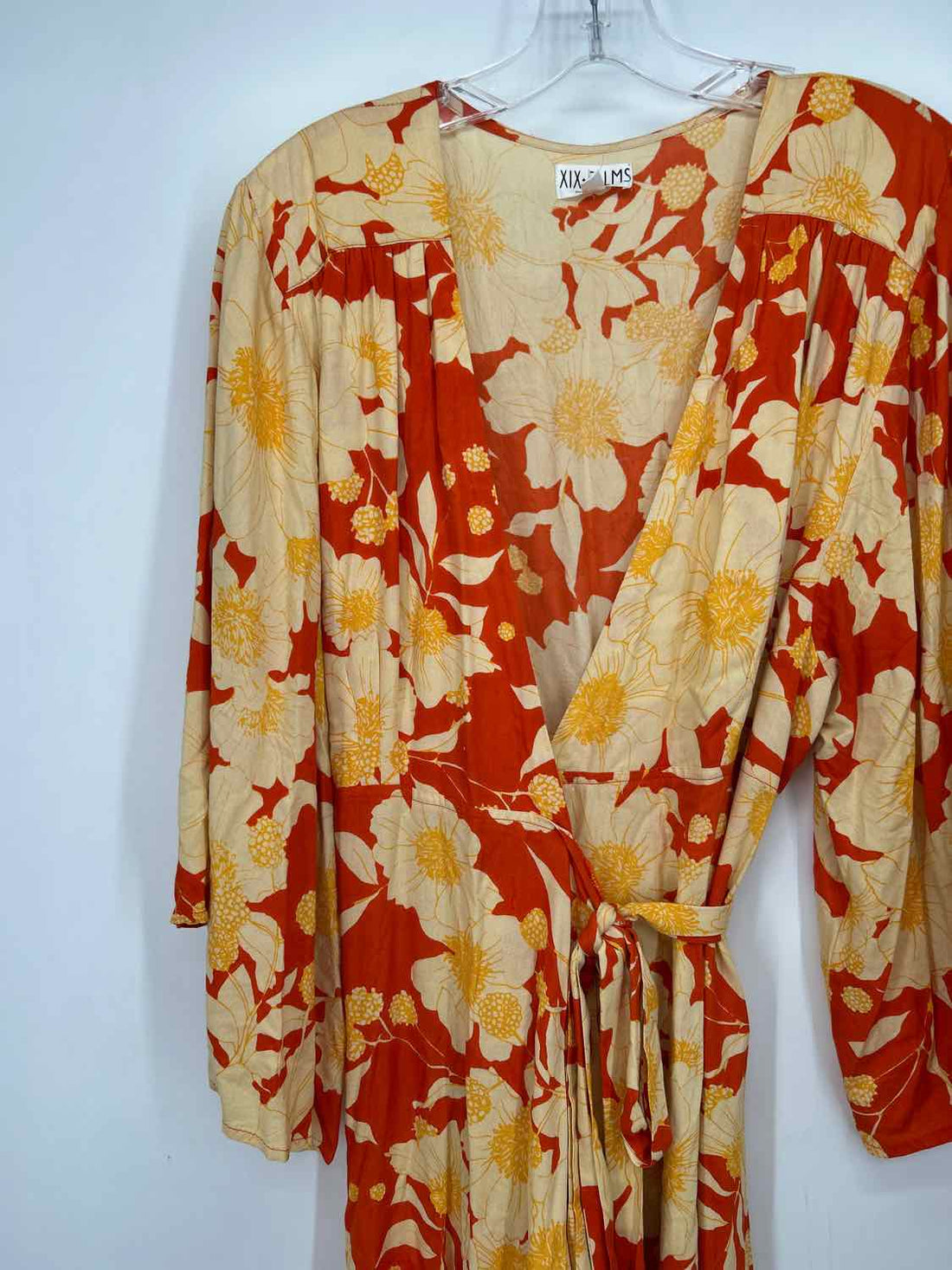 XIX Palms Size S Orange & Beige Print Long Sleeve Dress