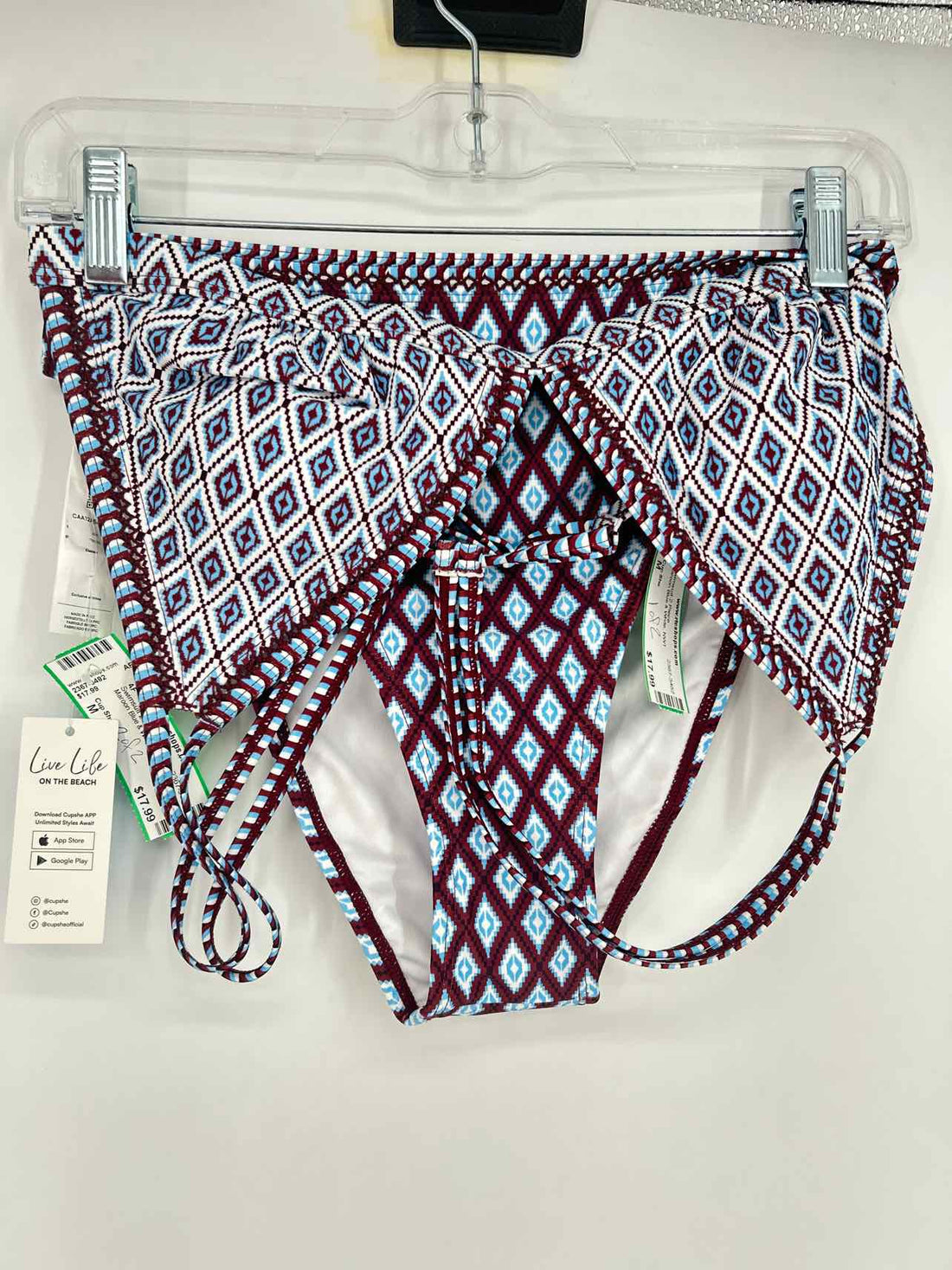 Cup She Size M Maroon Blue & White NWT Swimsuit 2 Piece