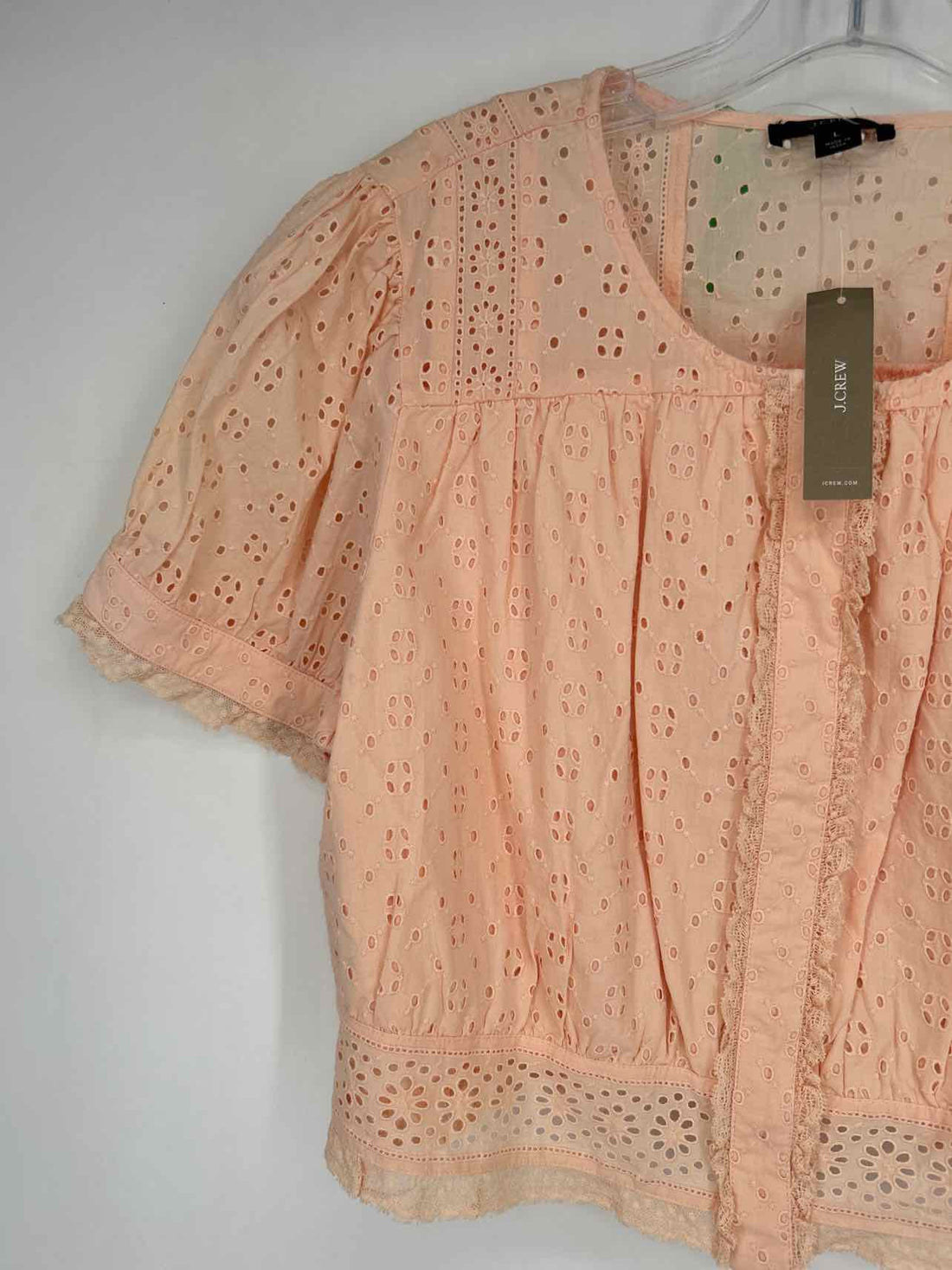 J Crew Size L Peach Eyelet NWT Short Sleeve