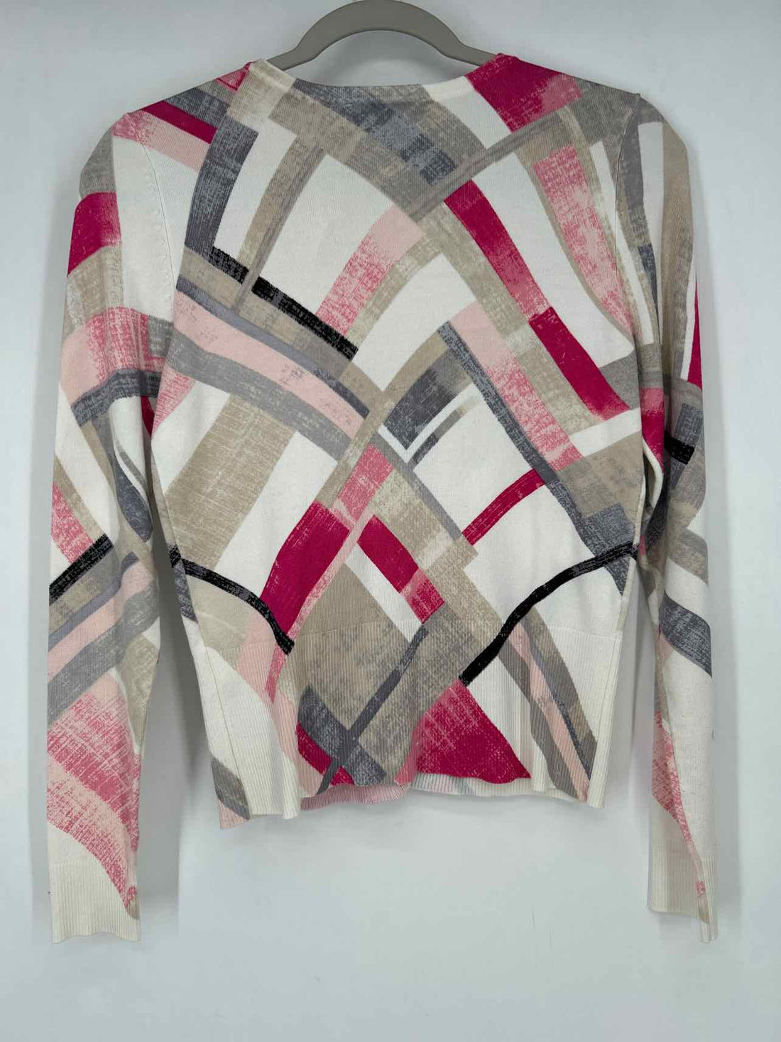 White House Black Market Size S White Beige & Pink Print Cardigan
