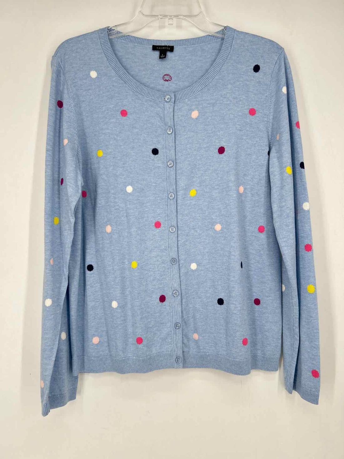 Talbots Size L Blue Polkadot Cardigan
