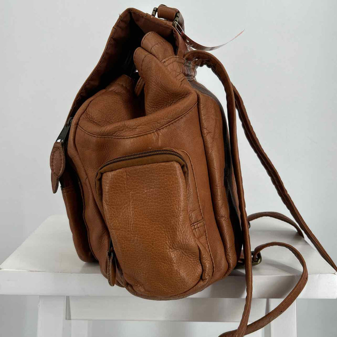 No Brand Name Cognac Leather As Is Backpack