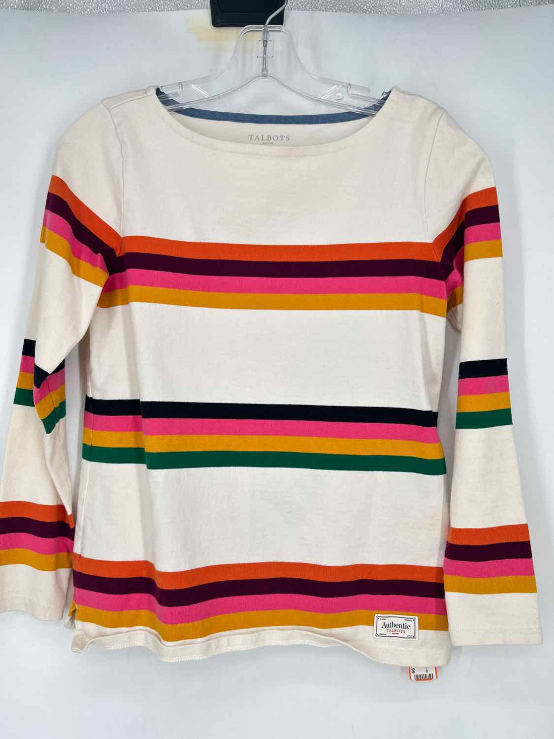 Talbots Size SP Beige multi color stripe Cotton Long Sleeve