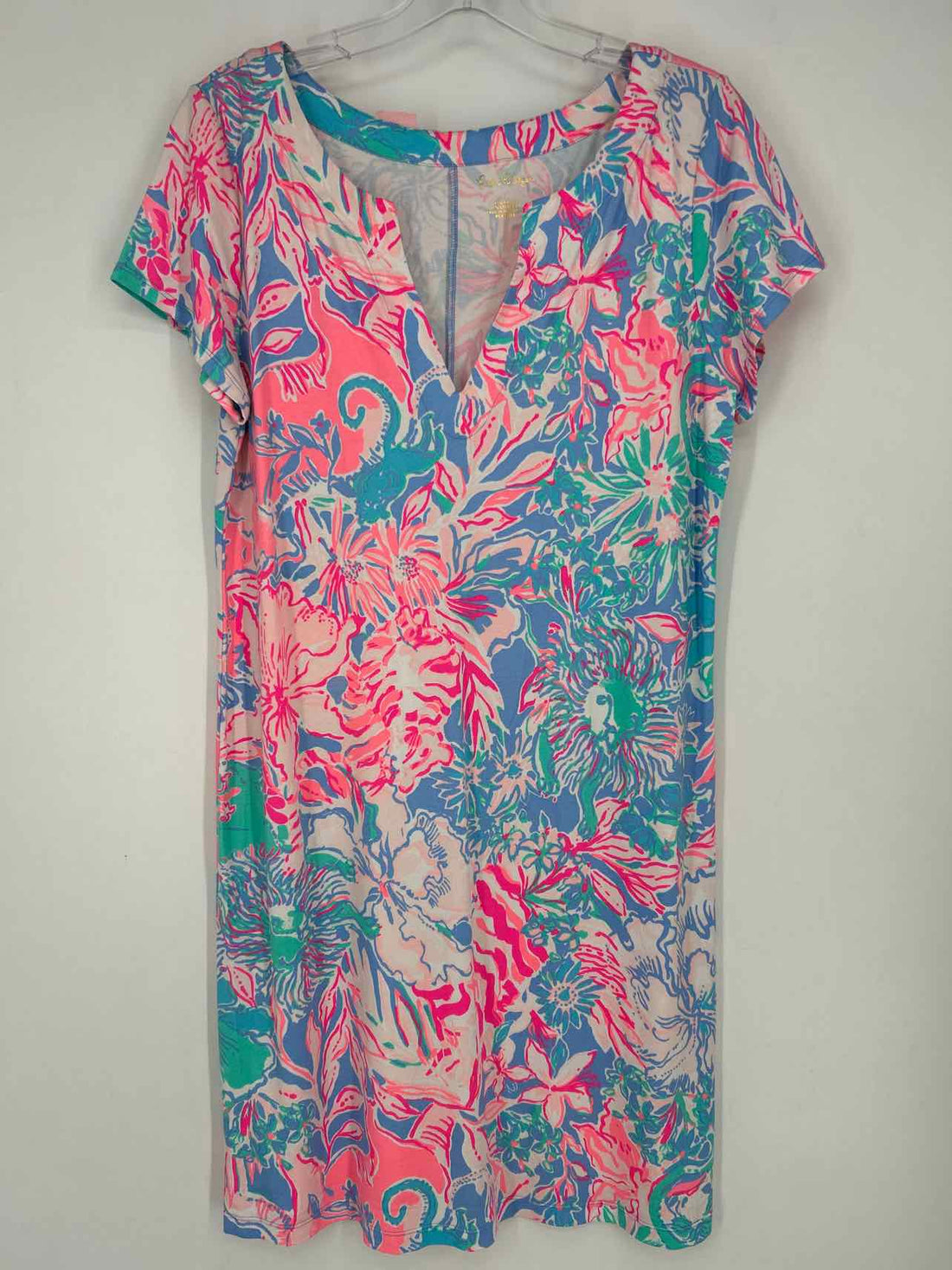 Lilly Pulitzer L Blue & Pink Print Short Sleeve Lilly Pulitzer Dress