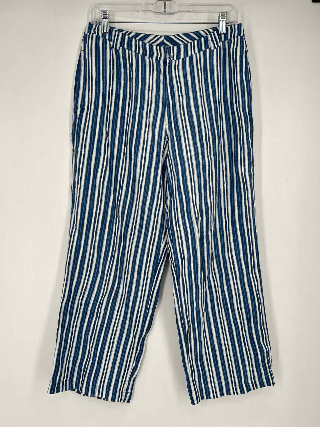 Sigrid Olsen Size 8 Blue & White Striped Linen Pants