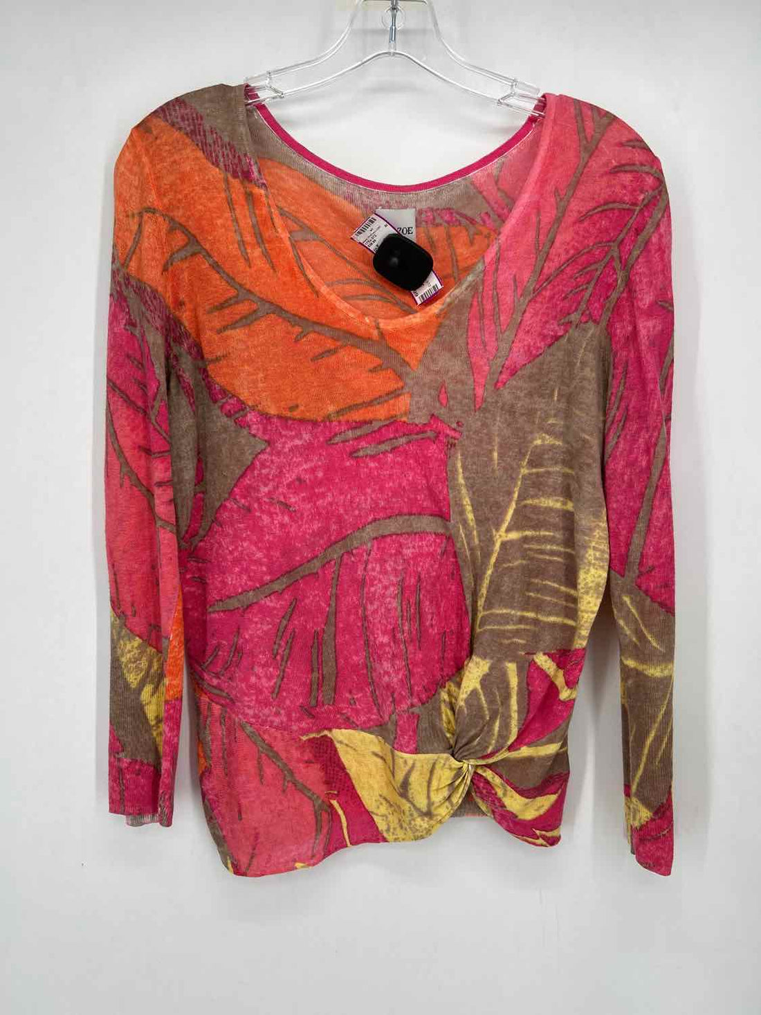 Nic+Zoe Size S Pink & Orange Print Linen/Rayon Long Sleeve