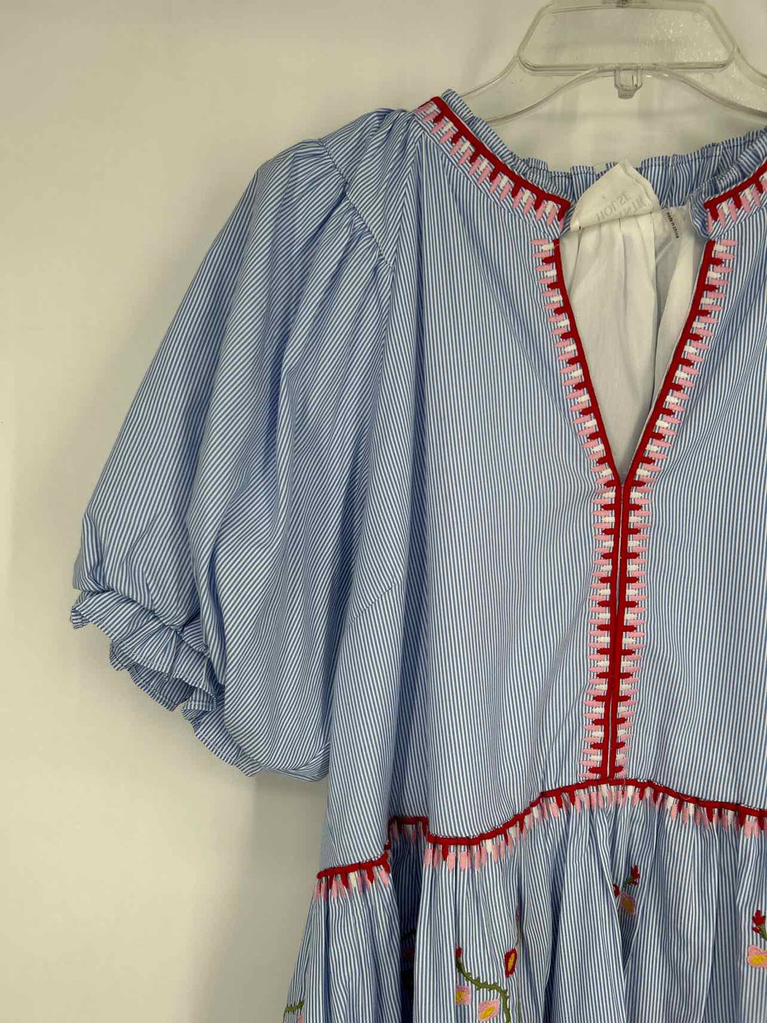 Hyacinth House Size L Blue & White Striped Embroidered As Is Dress
