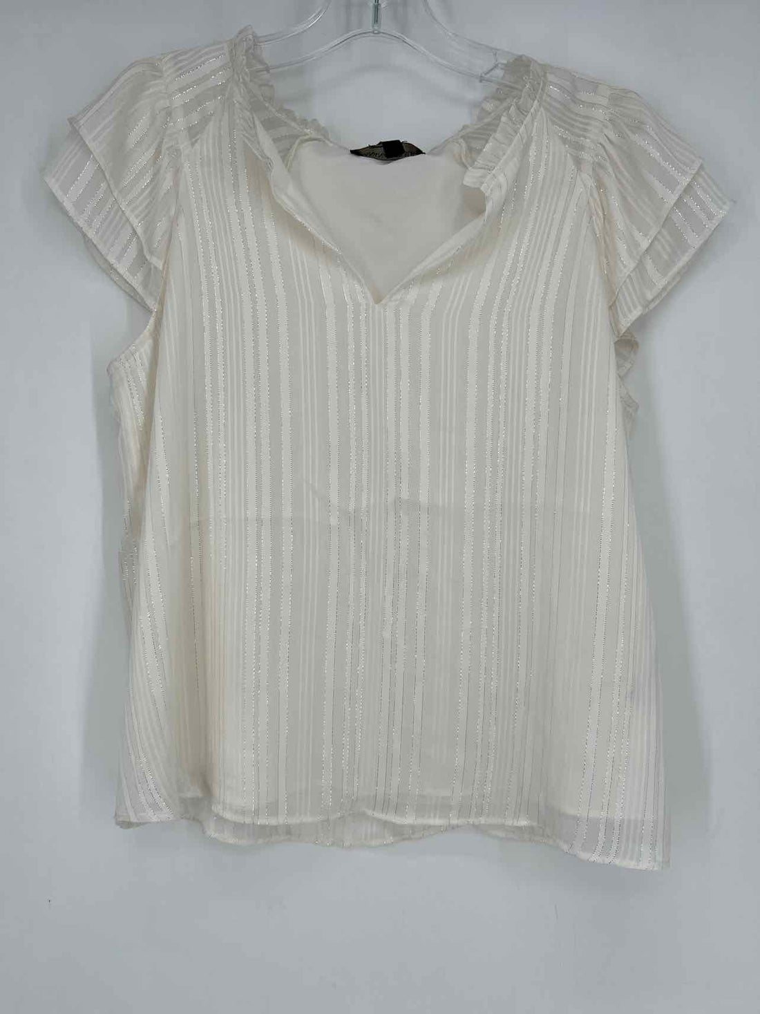 Banana Republic Size S White Striped Shimmer Short Sleeve