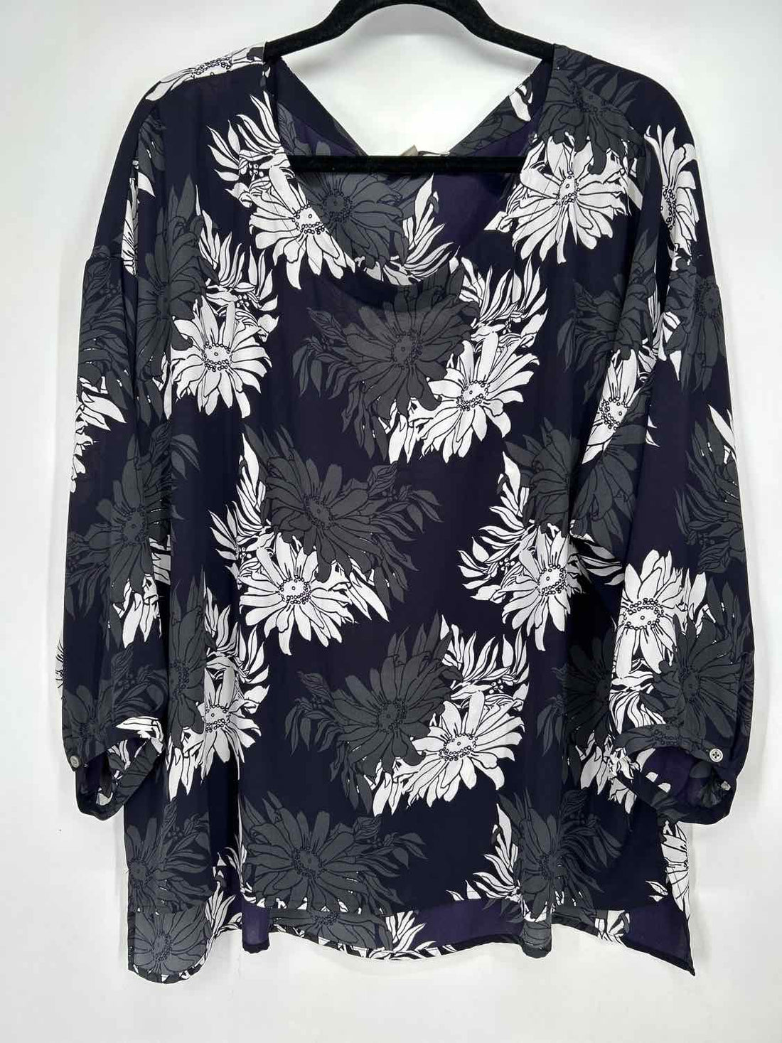 Loft Size XXL Navy & White Floral Long Sleeve