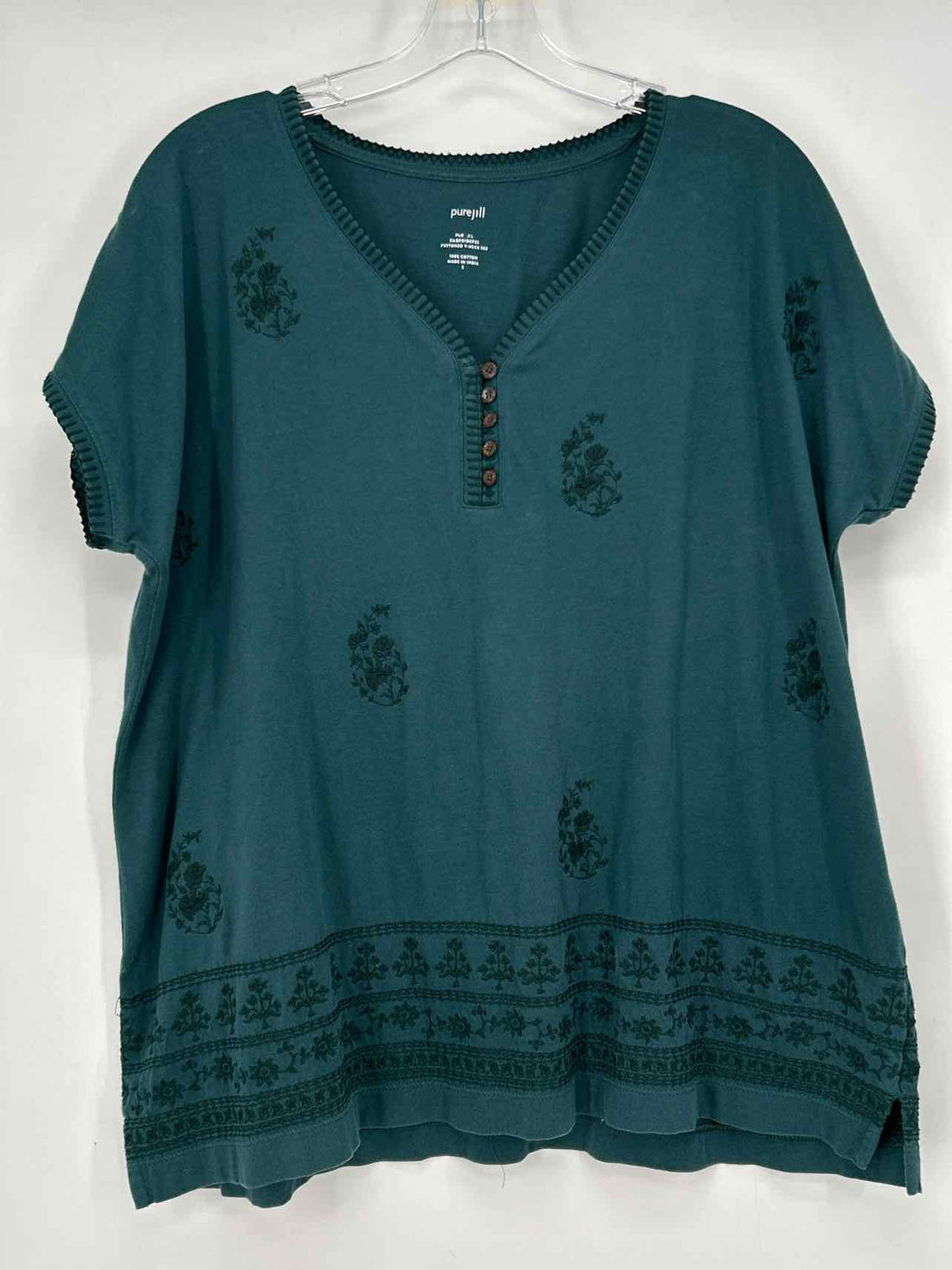 Pure Jill Size S Green Embroidered Short Sleeve