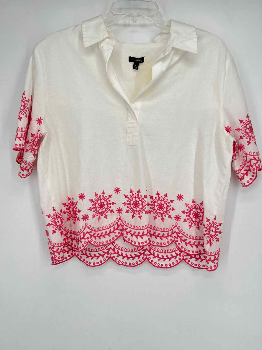 Talbots Size M White Embroidered Short Sleeve