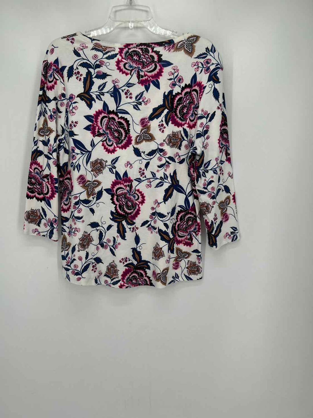Chicos Size 2/L White Floral Long Sleeve