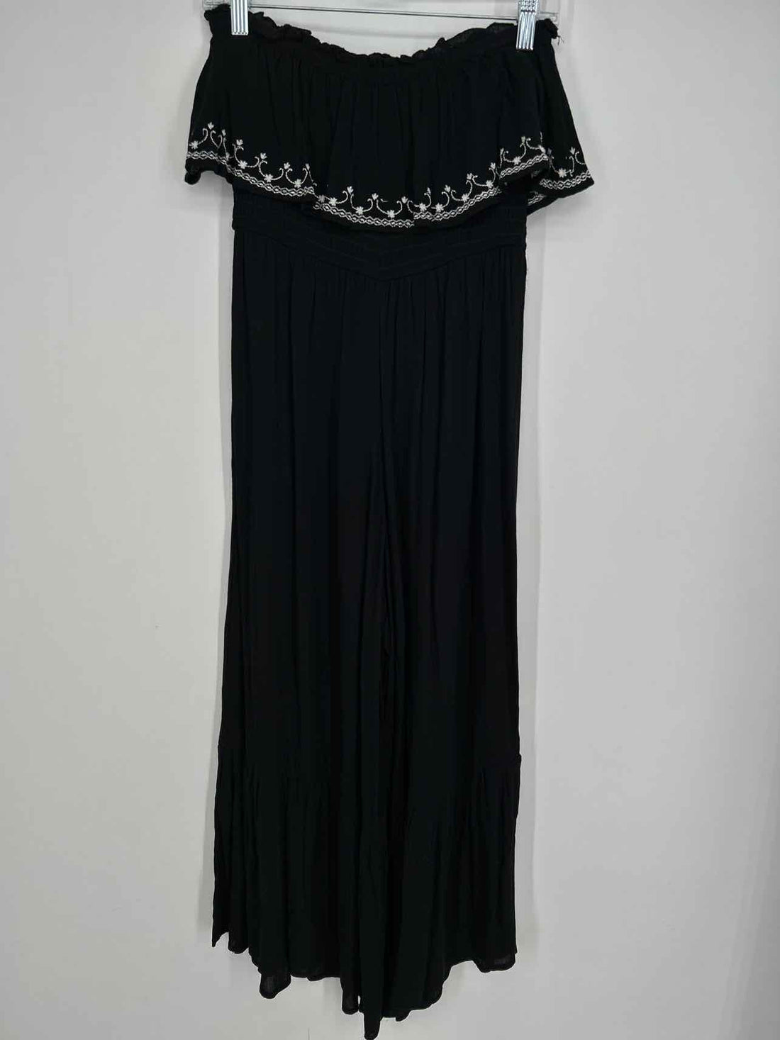 White Crow Size M Black & White Embroidered Strapless Jumpsuit