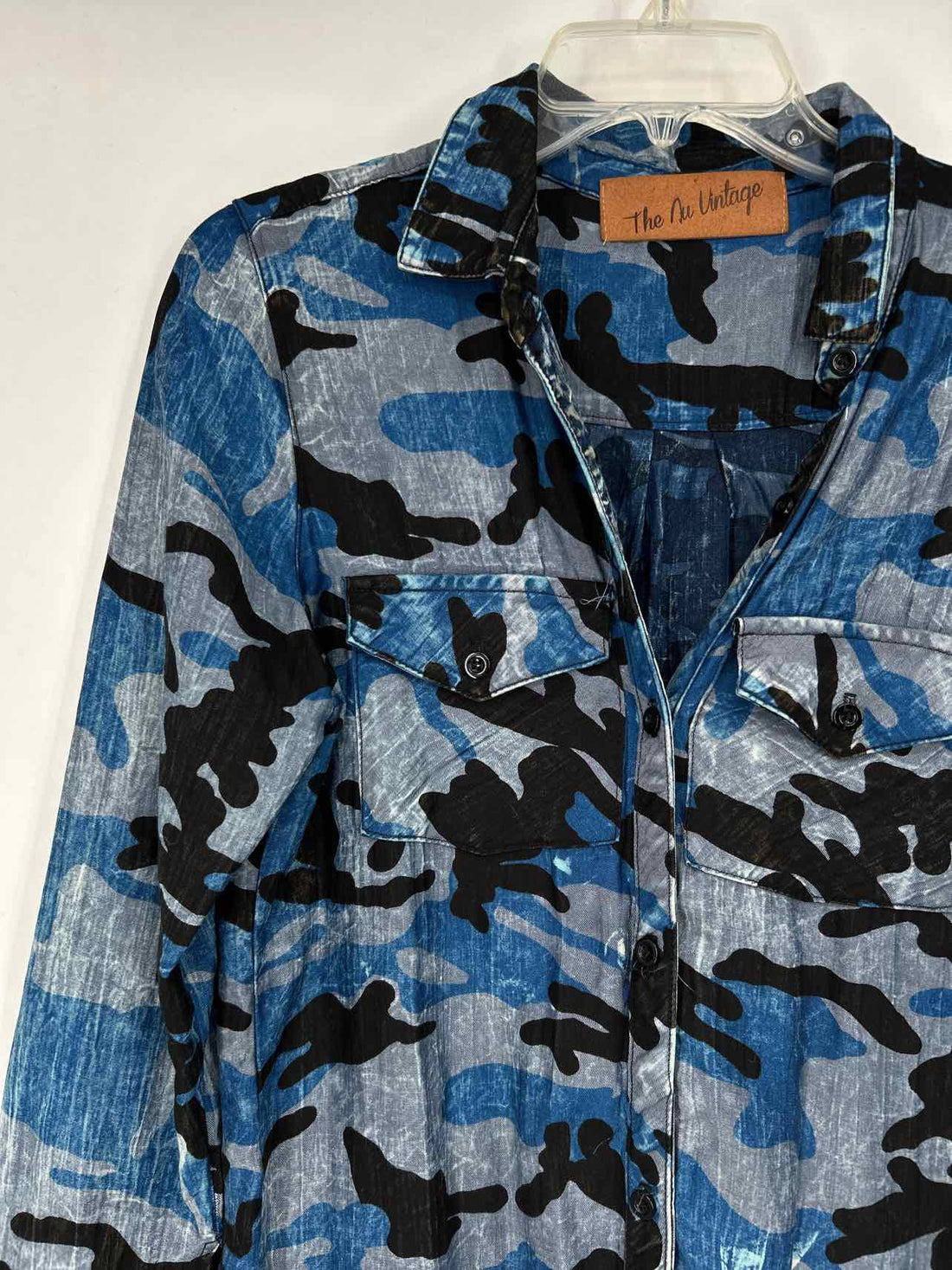 The Nu Vintage Size S Blue Camo Long Sleeve Dress