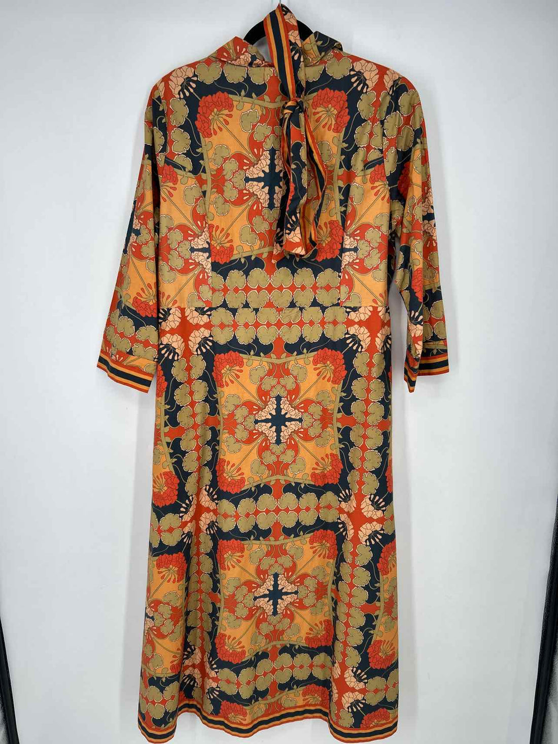 Isla Payal L Orange Green & Navy Print New Boutique Dress