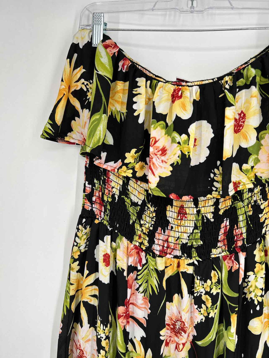 Lilian Size 2X Black Floral Print Strapless Dress