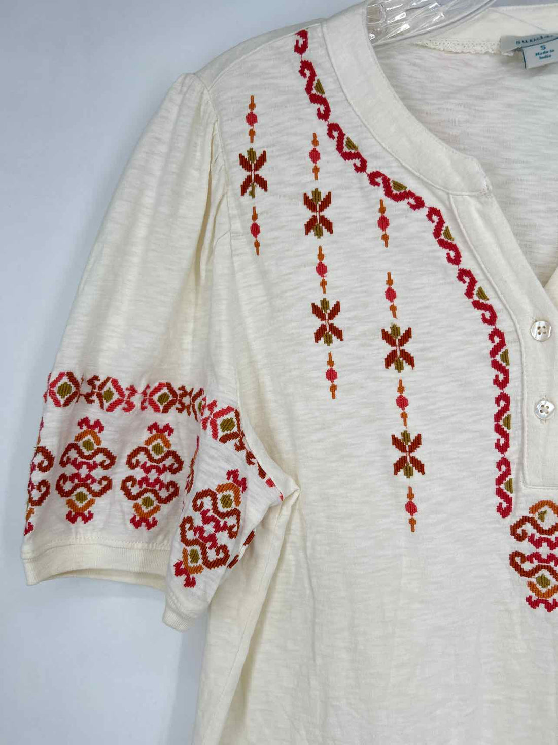 Sundance Size S Ivory Embroidered Short Sleeve