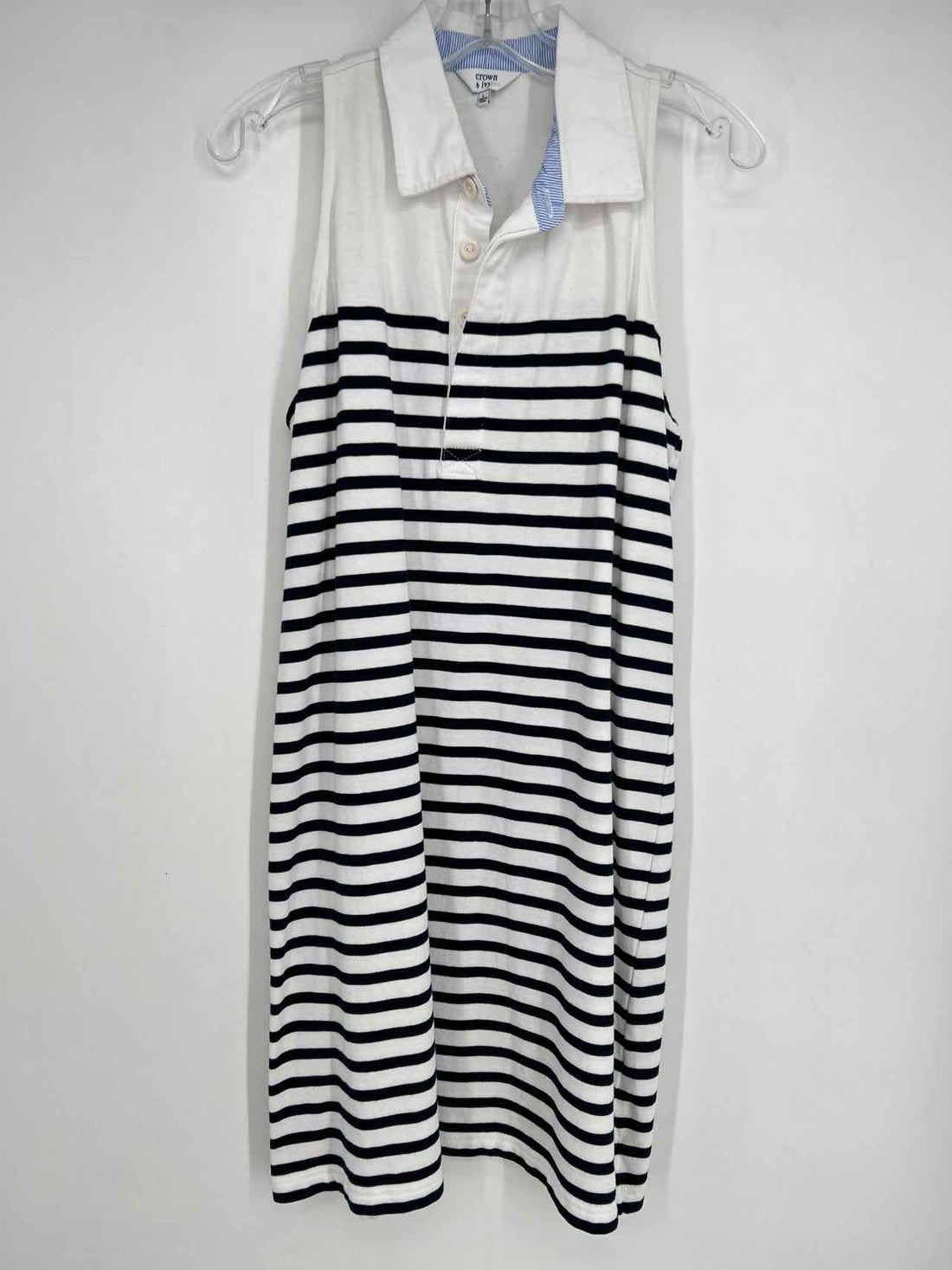 Crown & Ivy Size L White & Navy Striped Sleeveless Dress