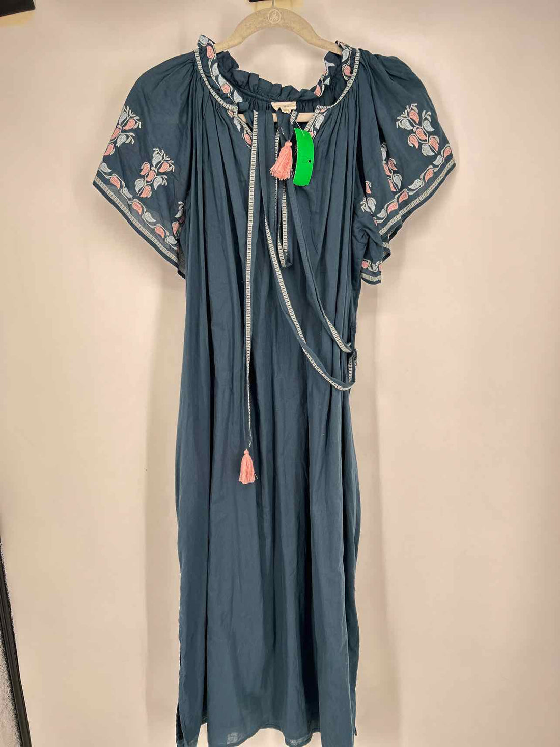 Ex Voto Size XS/S Blue Embroidered Short Sleeve Dress