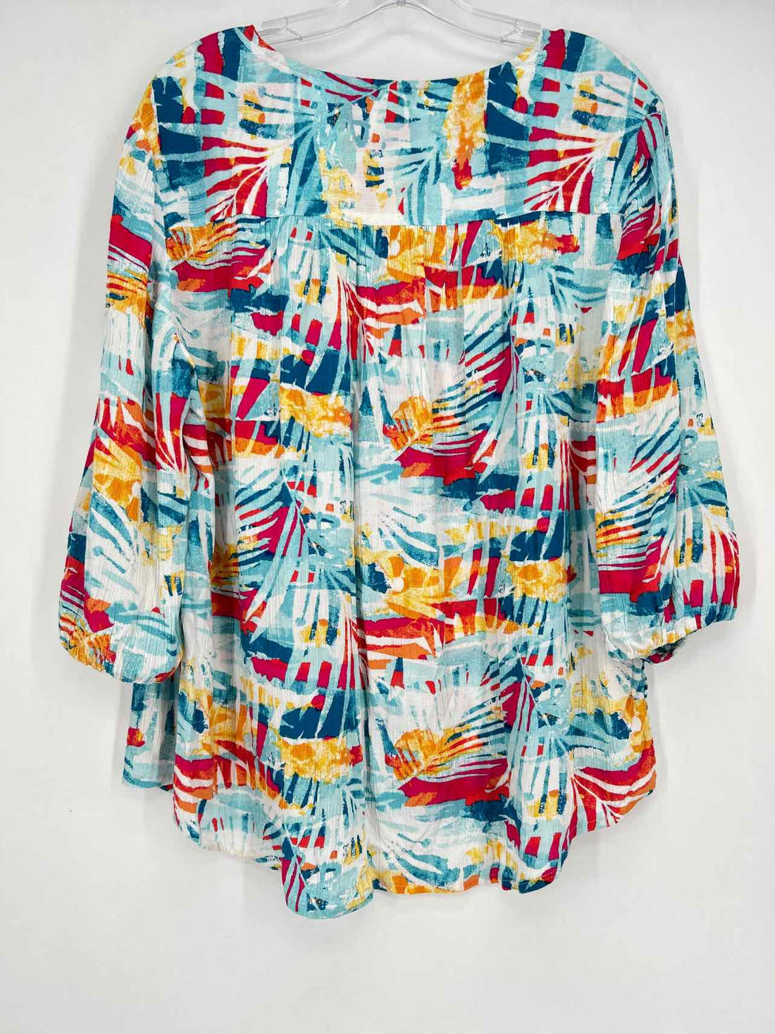 Chicos Size 2/L White & Blue Multi Color Long Sleeve